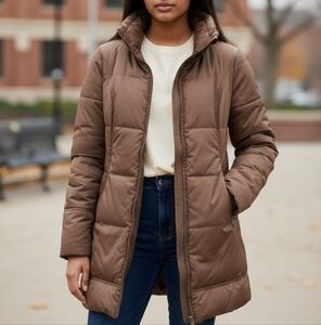 EUC Via Spiga Size Small Down Filled Long Brown Puffer Jacket!